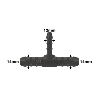 WamSter® T Schlauchverbinder Pipe Connector Reduziert 14mm 14mm 12mm Durchmesser