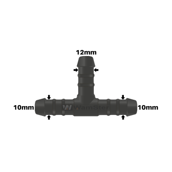 WamSter® T Schlauchverbinder Pipe Connector reduziert 10mm 10mm 12mm Durchmesser