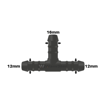 WamSter® T Schlauchverbinder Pipe Connector Reduziert 12mm 12mm 16mm Durchmesser