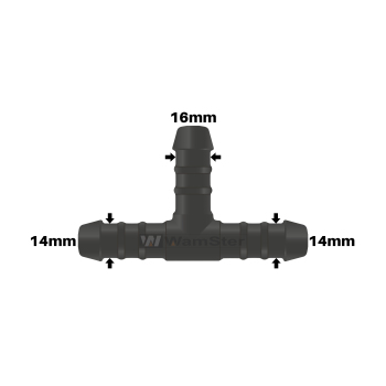 WamSter® T Schlauchverbinder Pipe Connector Reduziert 14mm 14mm 16mm Durchmesser