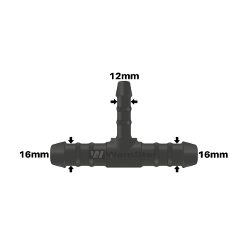 WamSter® T Schlauchverbinder Pipe Connector Reduziert 16mm 16mm 12mm Durchmesser
