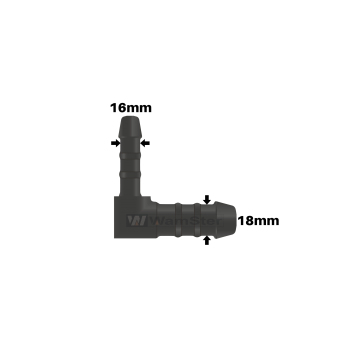 WamSter® L Schlauchverbinder 90°-Winkel Pipe Connector Reduziert 18mm 16mm Durchmesser