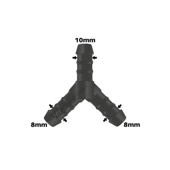 WamSter® Y Schlauchverbinder Pipe Connector reduziert 8mm 8mm 10mm Durchmesser