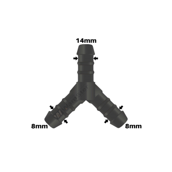 WamSter® Y Schlauchverbinder Pipe Connector Reduziert 8mm 8mm 14mm Durchmesser
