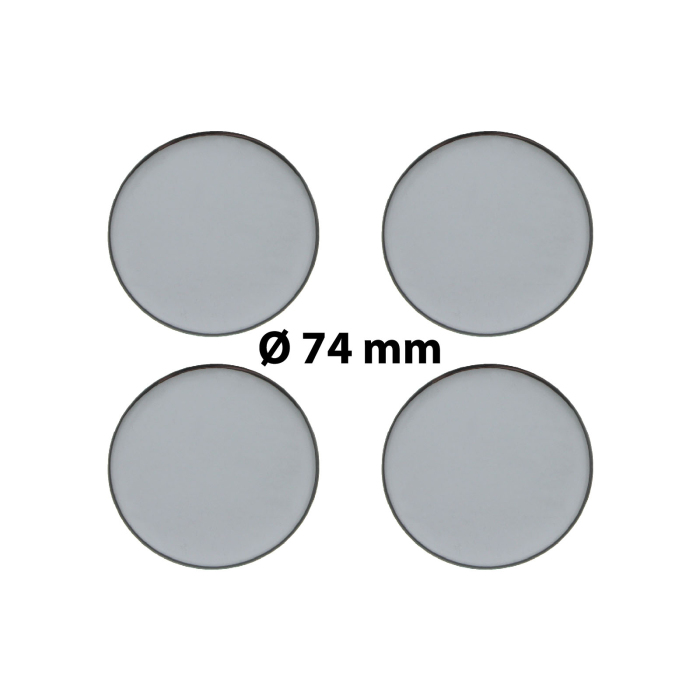 4 x Ø 74 mm Polymere Aufkleber / Chrom-Optik / Nabenkappen, Felgendeckel