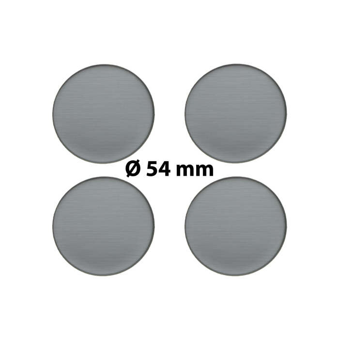 4 x Ø 54 mm Polymere Aufkleber / Metall-Optik / Nabenkappen, Felgendeckel