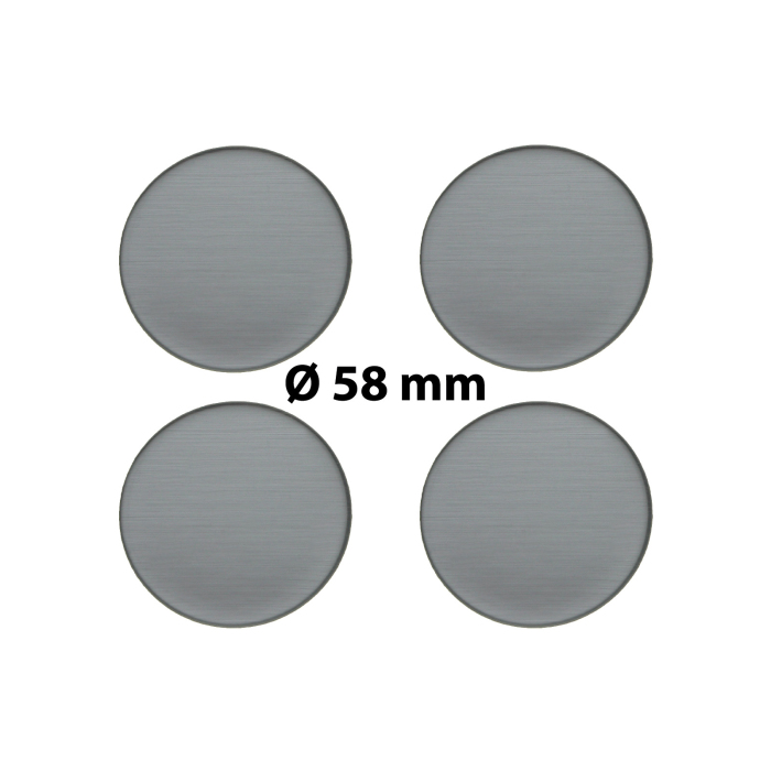 4 x Ø 58 mm Polymere Aufkleber / Metall-Optik / Nabenkappen, Felgendeckel
