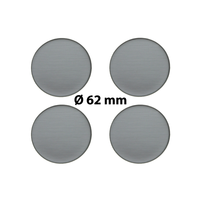 4 x Ø 62 mm Polymere Aufkleber / Metall-Optik / Nabenkappen, Felgendeckel