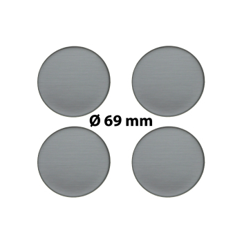 4 x Ø 69 mm Polymere Aufkleber / Metall-Optik / Nabenkappen, Felgendeckel