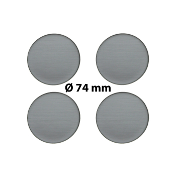 4 x Ø 74 mm Polymere Aufkleber / Metall-Optik / Nabenkappen, Felgendeckel