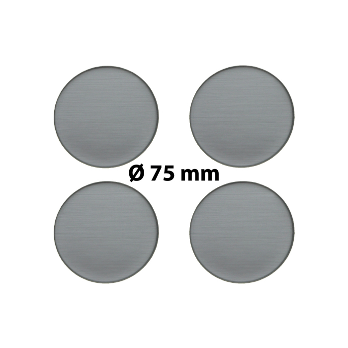 4 x Ø 75 mm Polymere Aufkleber / Metall-Optik / Nabenkappen, Felgendeckel