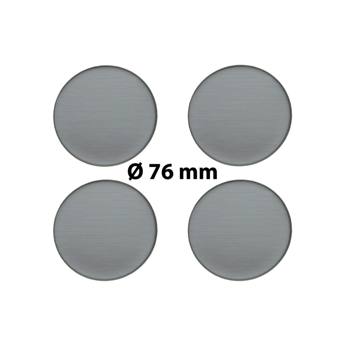 4 x Ø 76 mm Polymere Aufkleber / Metall-Optik / Nabenkappen, Felgendeckel