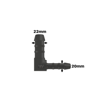 WamSter® L 90° Schlauchverbinder Pipe Connector reduziert 22mm 20mm Durchmesser
