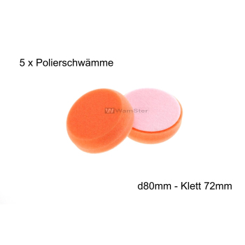 5 x Wamster Polierschwamm orange mittel d80mm/25 mm