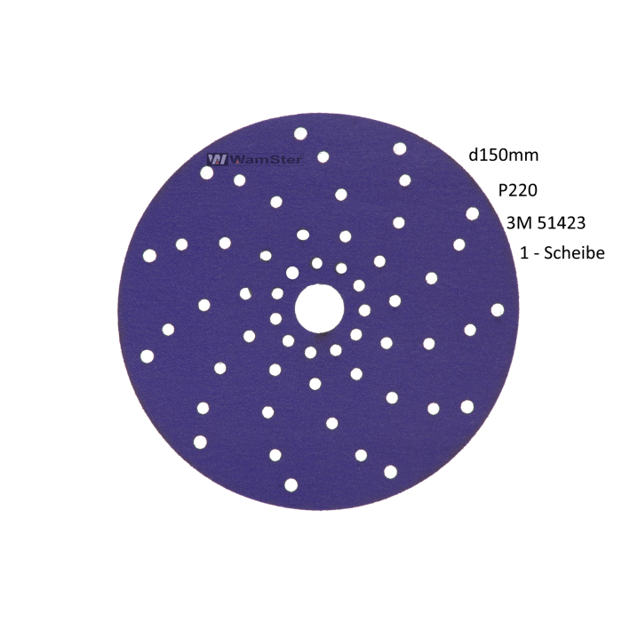 1 x 3m Cubitron ii Hookit Velcro discs Purple Premium 737u, 150 mm, p220, Multihole 51423