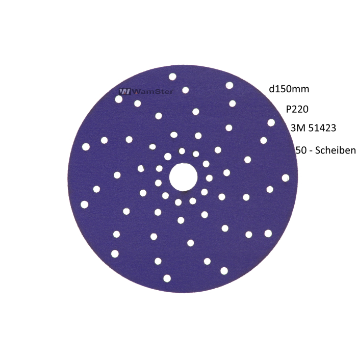 50 x 3m Cubitron ii Hookit Velcro discs Purple Premium 737u, 150 mm, p220, Multihole 51423