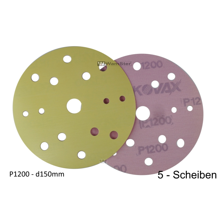 5 x Kovax Yellow Film d150 P1200 Folien Scheibe Trocken Schliff  15-Loch