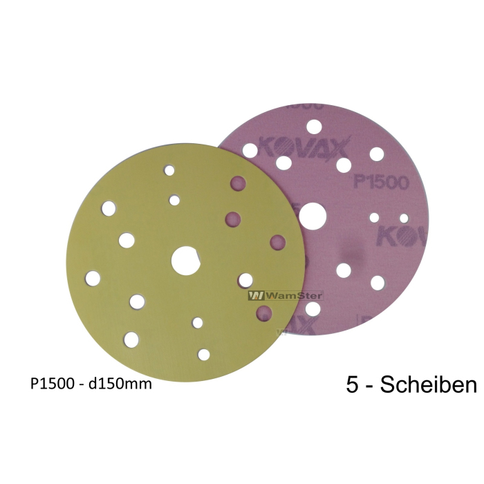 5 x Kovax Yellow Film d150 P1500 Folien Scheibe Trocken Schliff  15-Loch