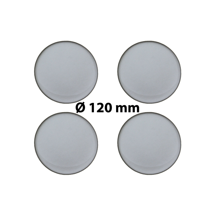 4 x Ø 120 mm Polymere Aufkleber / Silber-Optik / Nabenkappen, Felgendeckel