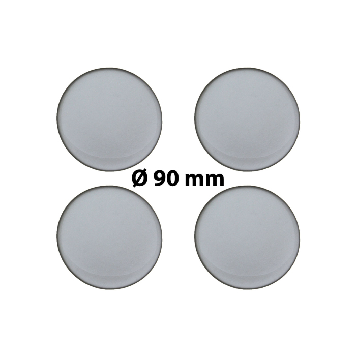 4 x Ø 90 mm Polymere Aufkleber / Silber-Optik / Nabenkappen, Felgendeckel