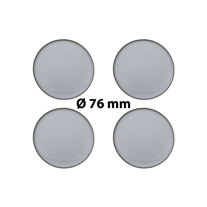 4 x Ø 76 mm Polymere Aufkleber / Silber-Optik / Nabenkappen, Felgendeckel