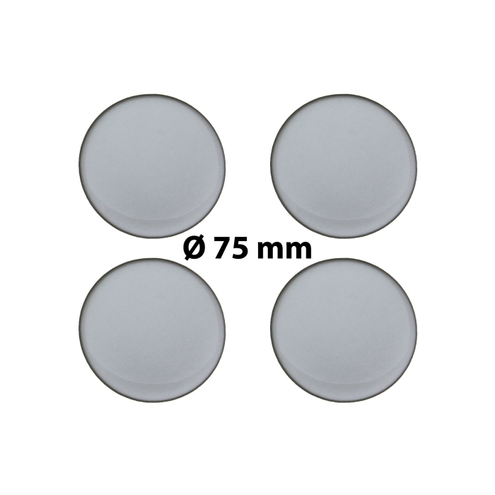 4 x Ø 75 mm Polymere Aufkleber / Silber-Optik / Nabenkappen, Felgendeckel