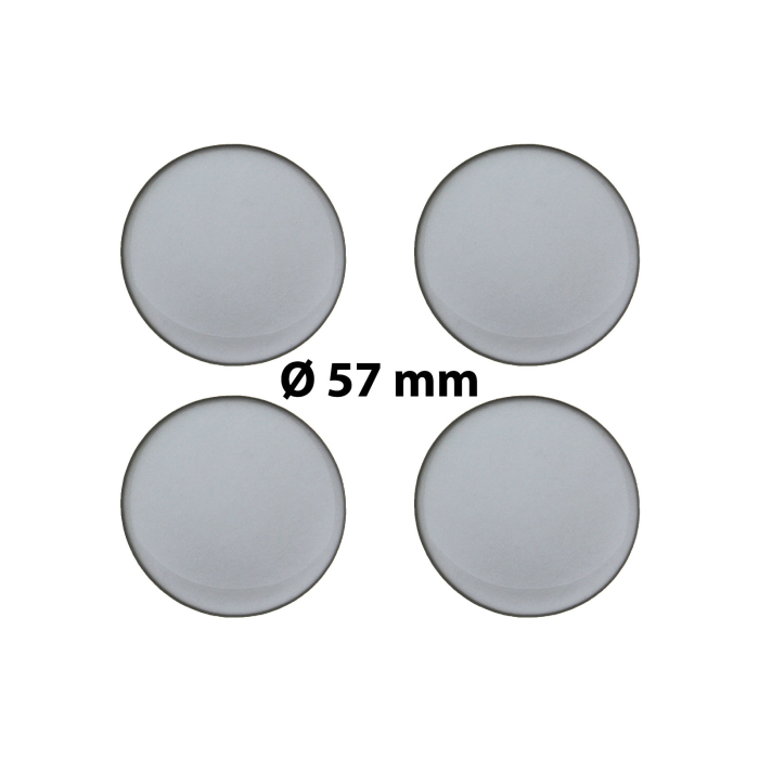 4 x Ø 57 mm Polymere Aufkleber / Silber-Optik / Nabenkappen, Felgendeckel