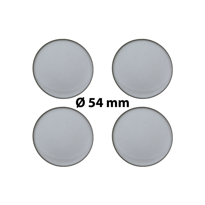 4 x Ø 54 mm Polymere Aufkleber / Silber-Optik / Nabenkappen, Felgendeckel