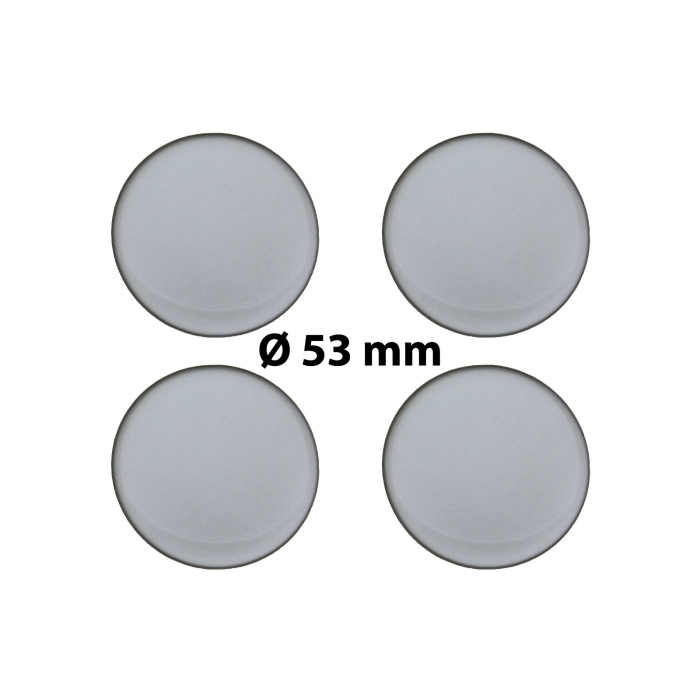 4 x Ø 53 mm Polymere Aufkleber / Silber-Optik / Nabenkappen, Felgendeckel