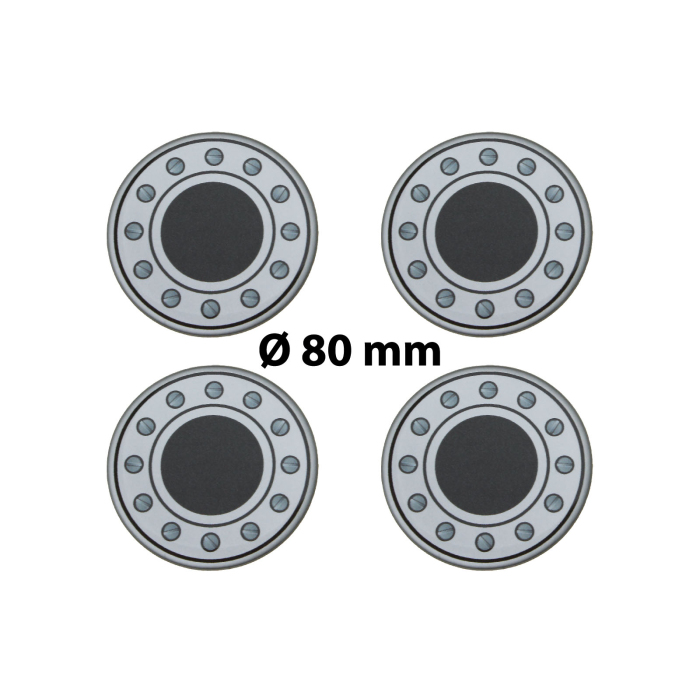 4 x Ø 80 mm Polymere Aufkleber / Schrauben-Optik / Nabenkappen, Felgendeckel