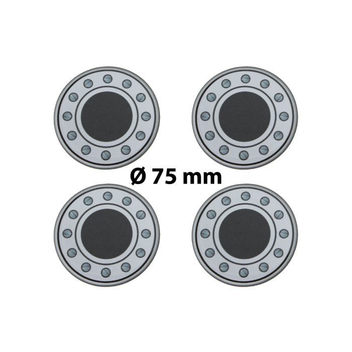 4 x Ø 75 mm Polymere Aufkleber / Schrauben-Optik / Nabenkappen, Felgendeckel