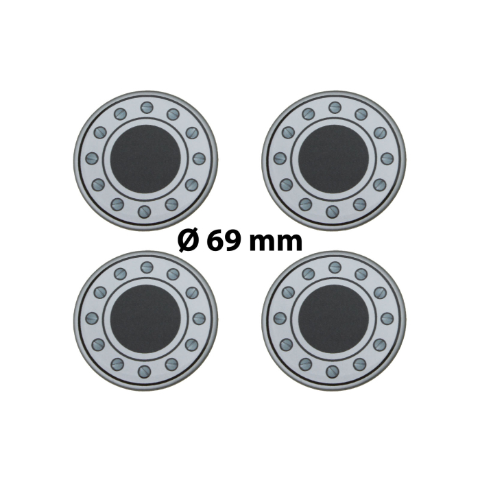 4 x Ø 69 mm Polymere Aufkleber / Schrauben-Optik / Nabenkappen, Felgendeckel