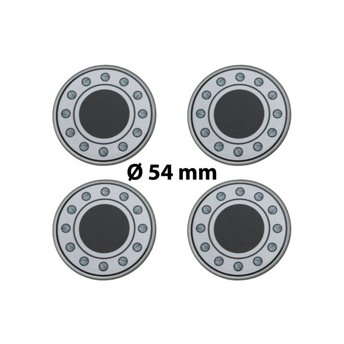 4 x Ø 54 mm Polymere Aufkleber / Schrauben-Optik / Nabenkappen, Felgendeckel