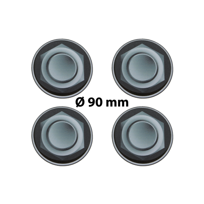 4 x Ø 90 mm Polymere Aufkleber / Radmutter-Optik / Nabenkappen, Felgendeckel