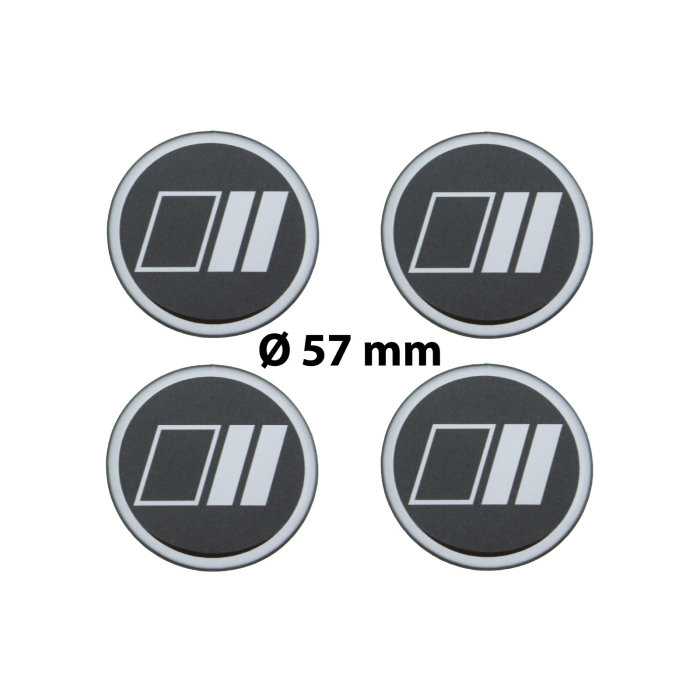 4 x Ø 57 mm Polymere Aufkleber / Streifen / Nabenkappen, Felgendeckel